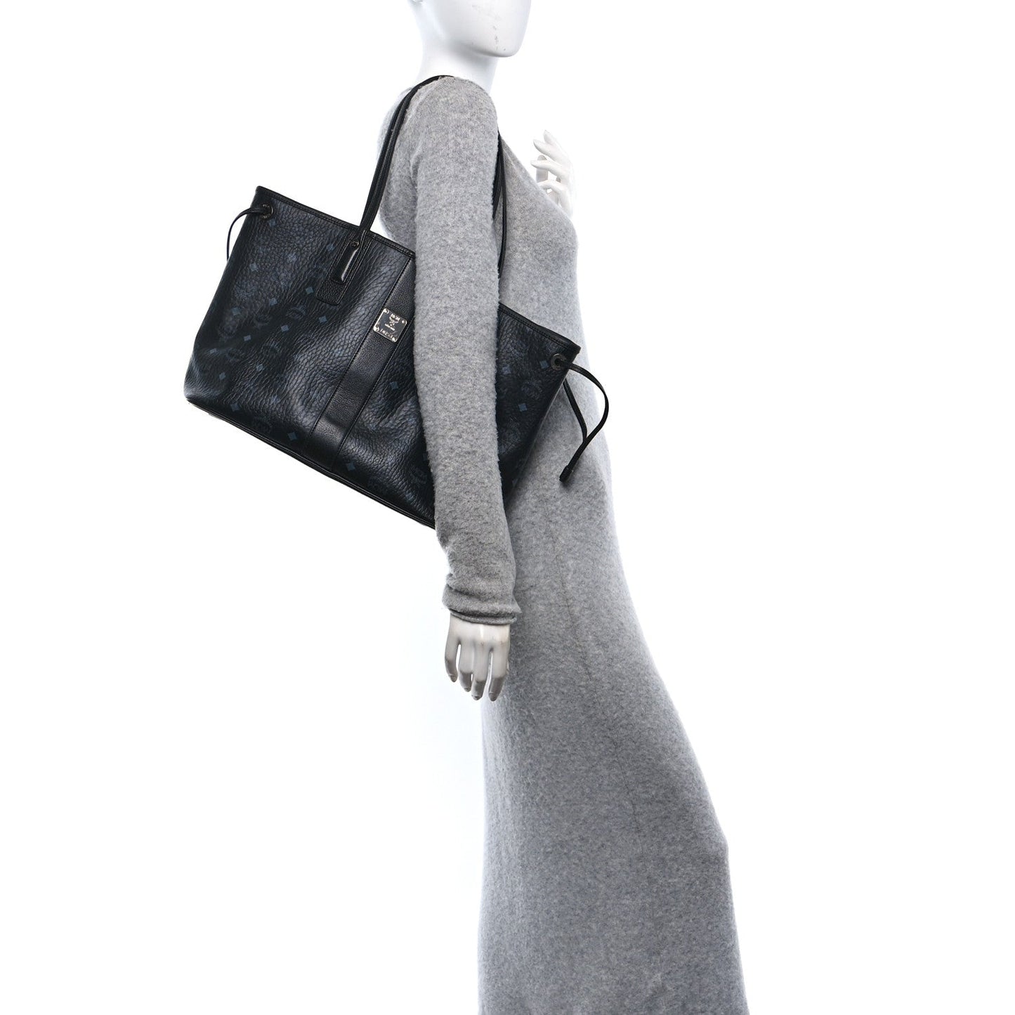 jmb        Grained Calfskin Visetos Medium Liz Reversible Shopper Tote Black