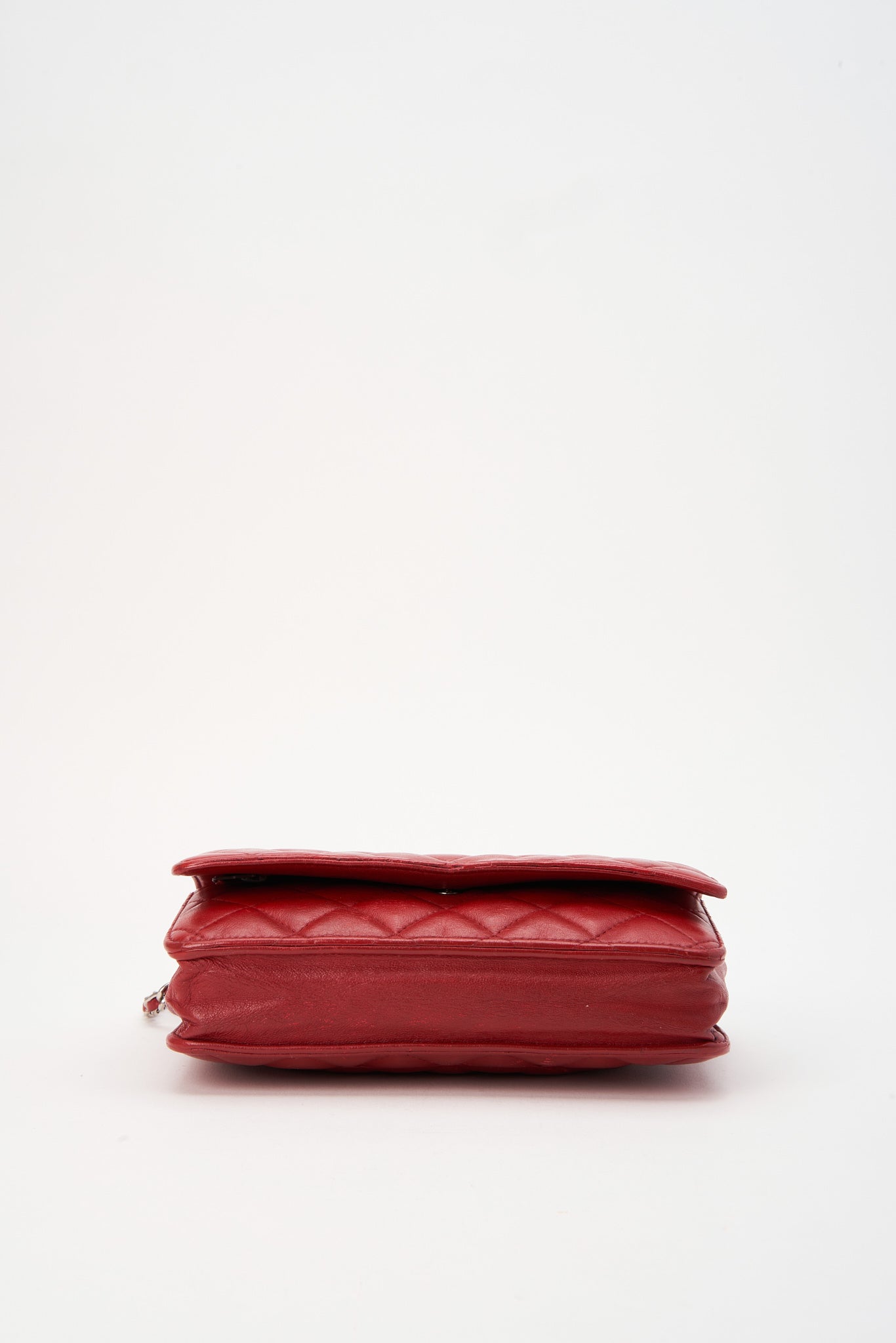 Chanel Red Lambskin Leather Wallet On Chain