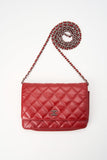 Chanel Red Lambskin Leather Wallet On Chain