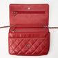 Chanel Red Lambskin Leather Wallet On Chain