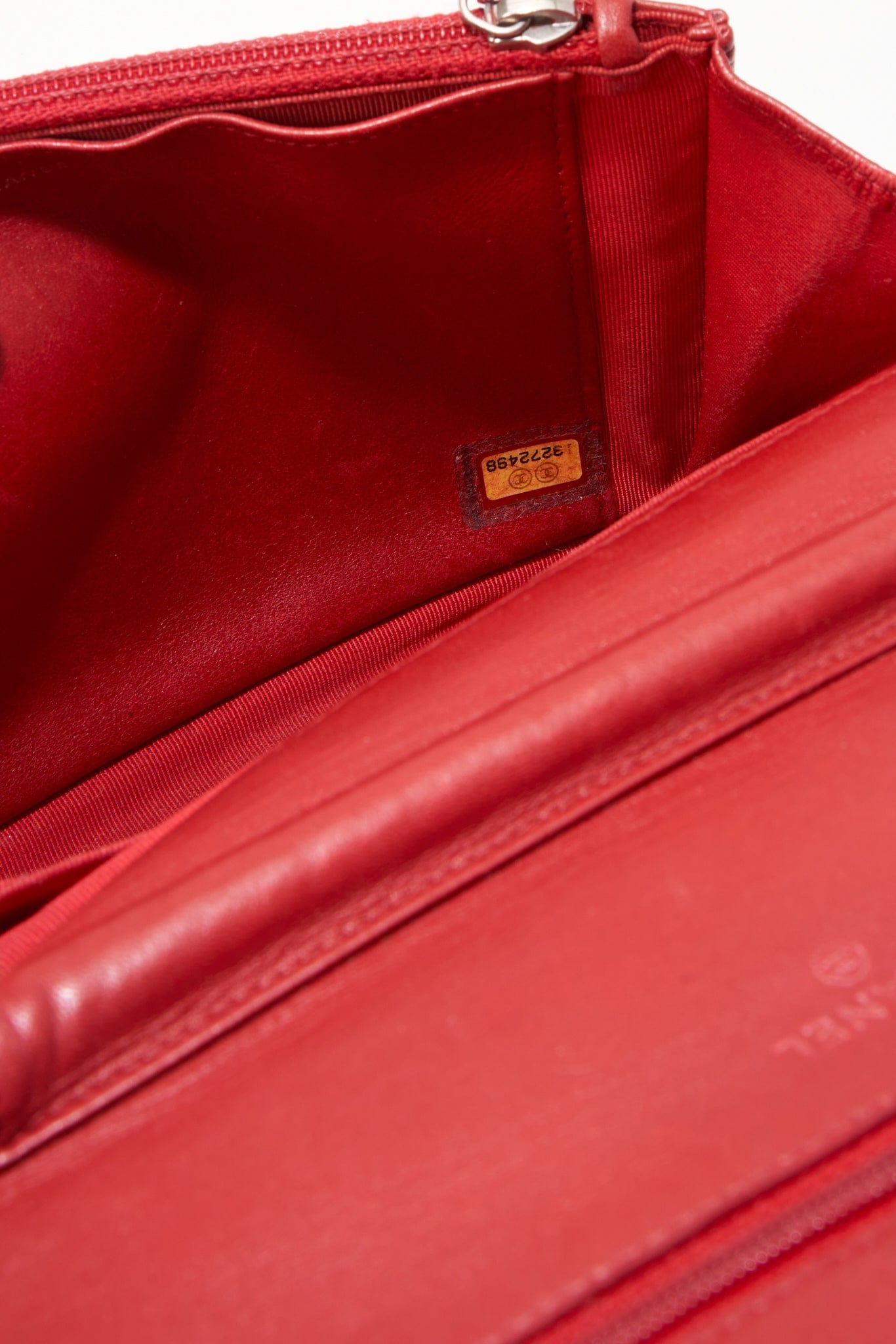 Chanel Red Lambskin Leather Wallet On Chain