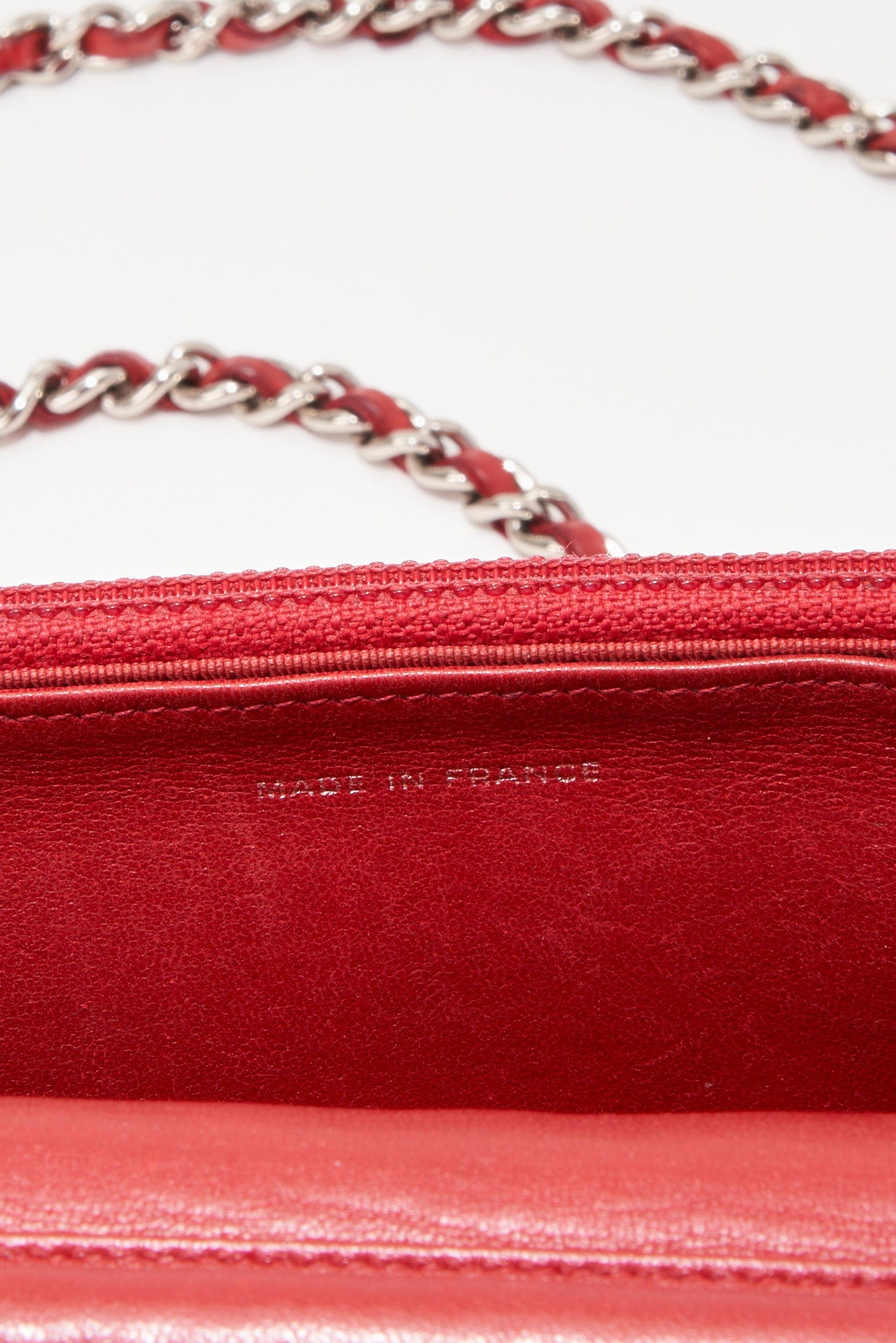 Chanel Red Lambskin Leather Wallet On Chain