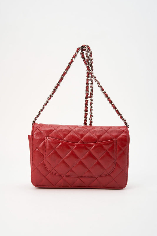 Chanel Red Lambskin Leather Wallet On Chain