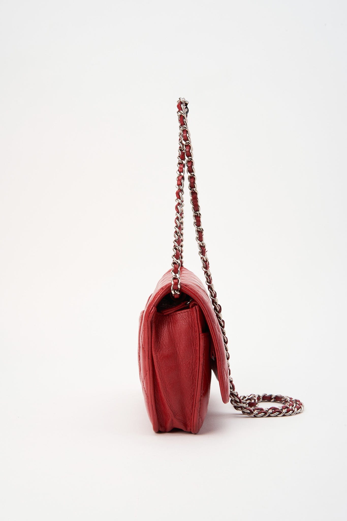 Chanel Red Lambskin Leather Wallet On Chain