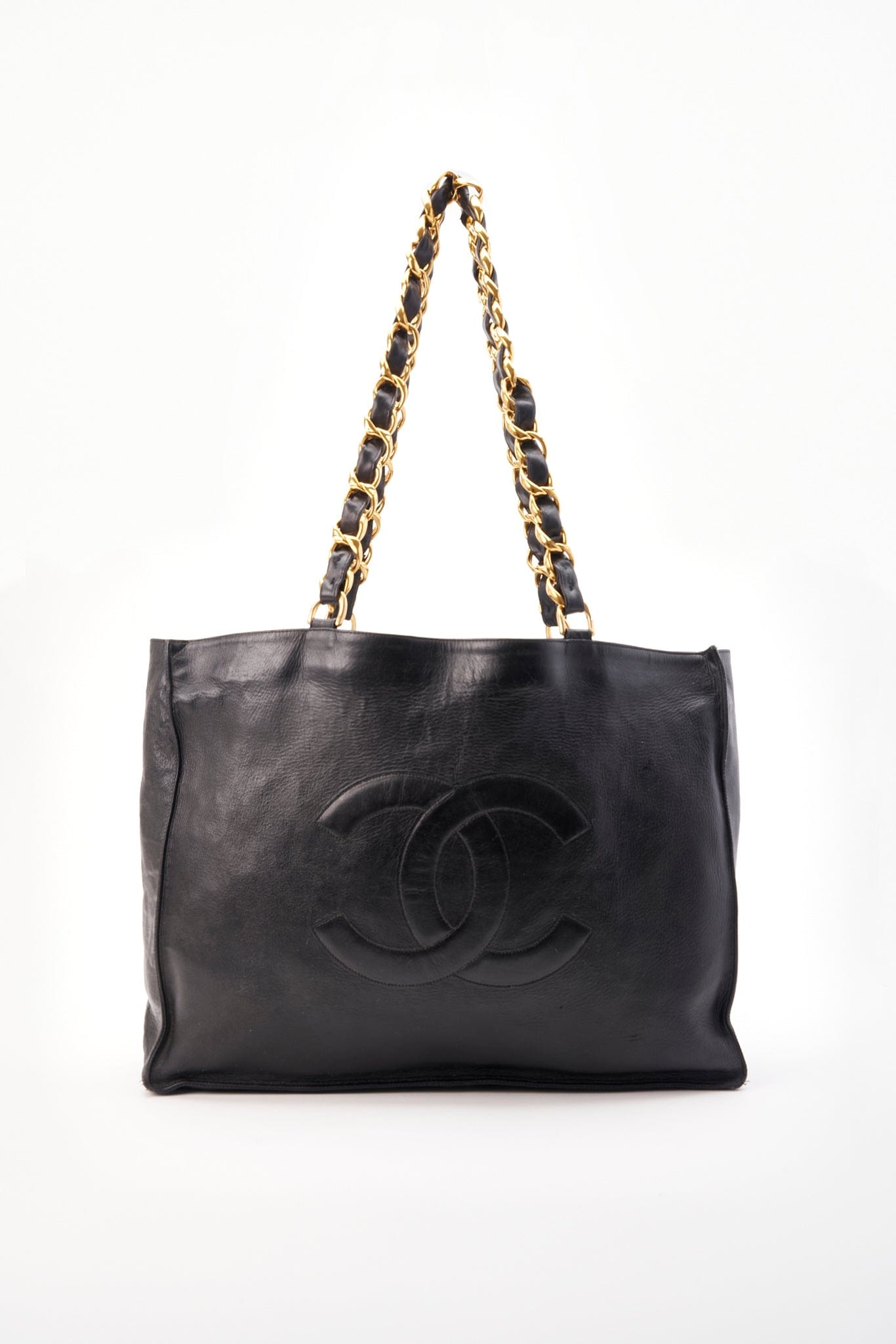 Chanel Black Leather Tote Bag with Chunky Gold Hardware