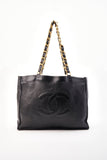 Chanel Black Leather Tote Bag with Chunky Gold Hardware
