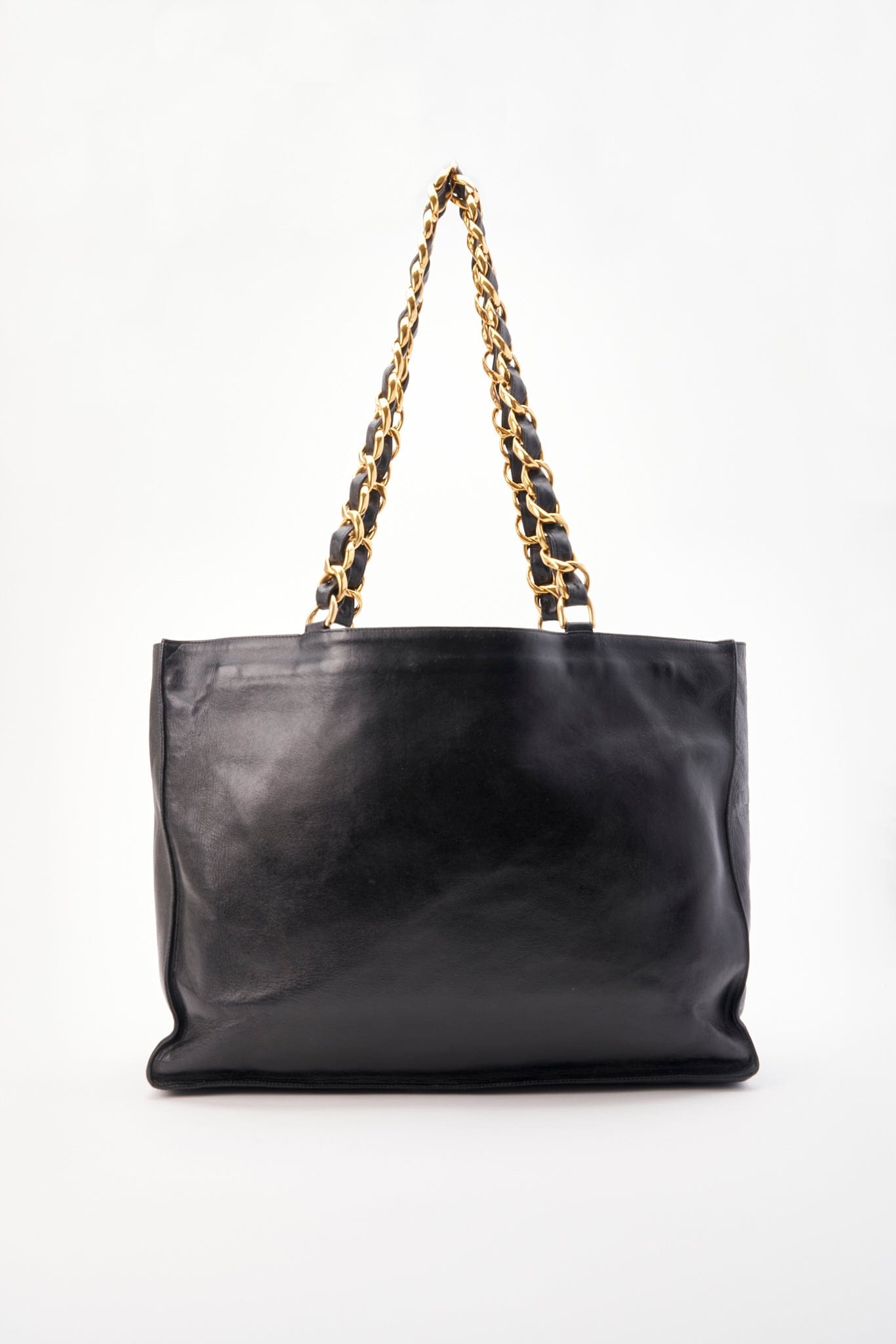 Chanel Black Leather Tote Bag with Chunky Gold Hardware