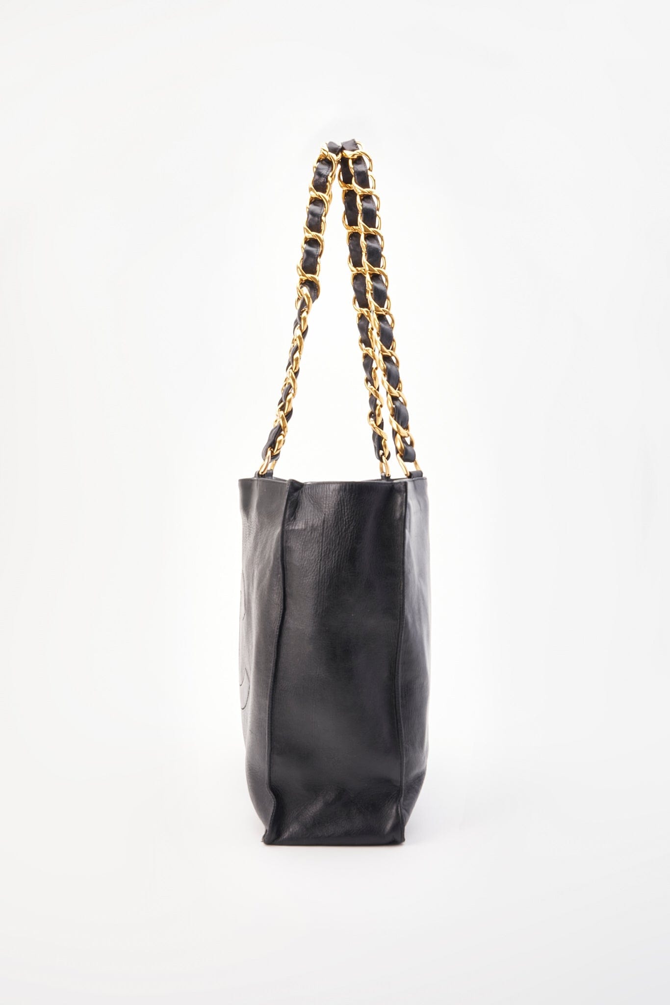 Chanel Black Leather Tote Bag with Chunky Gold Hardware