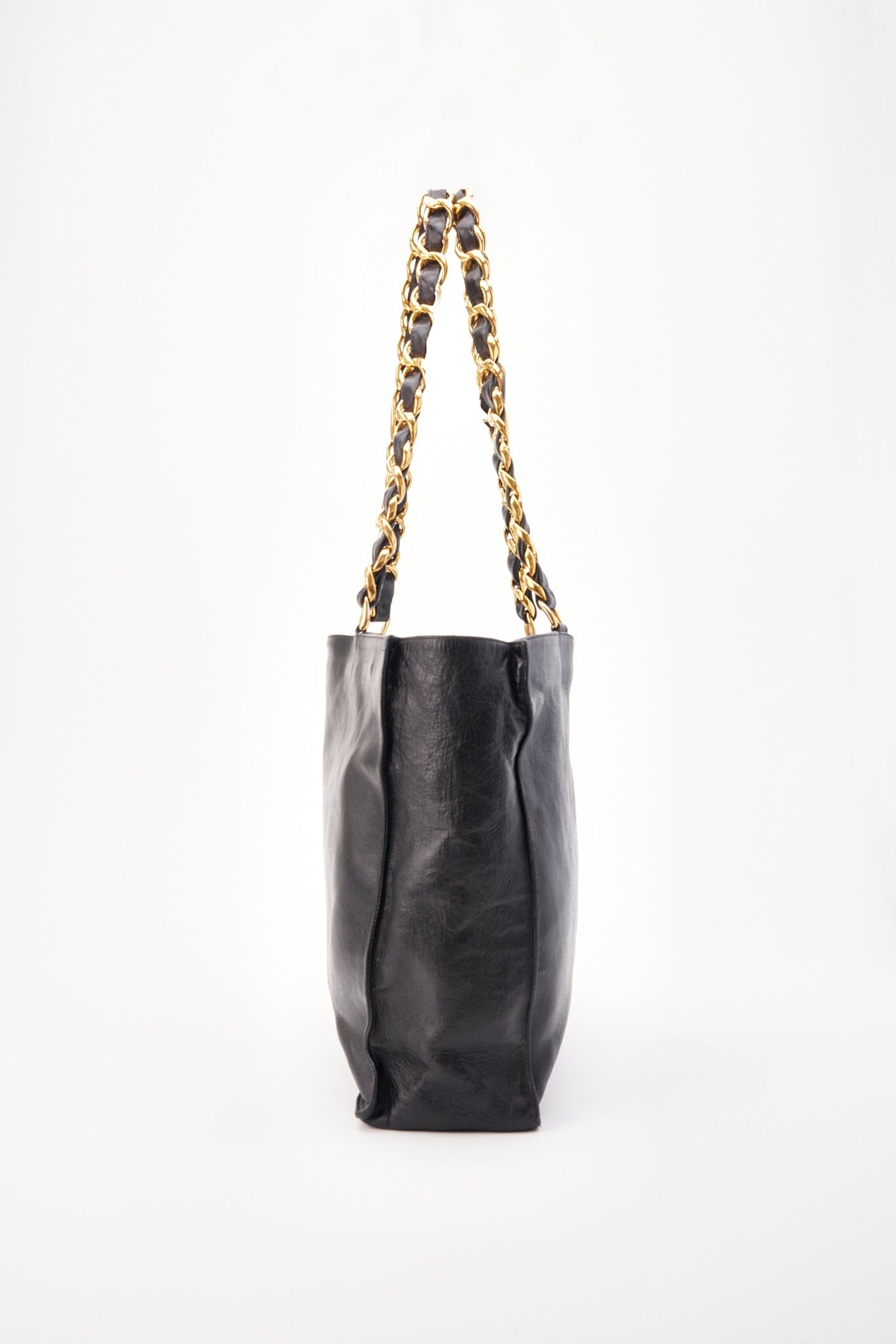 Chanel Black Leather Tote Bag with Chunky Gold Hardware