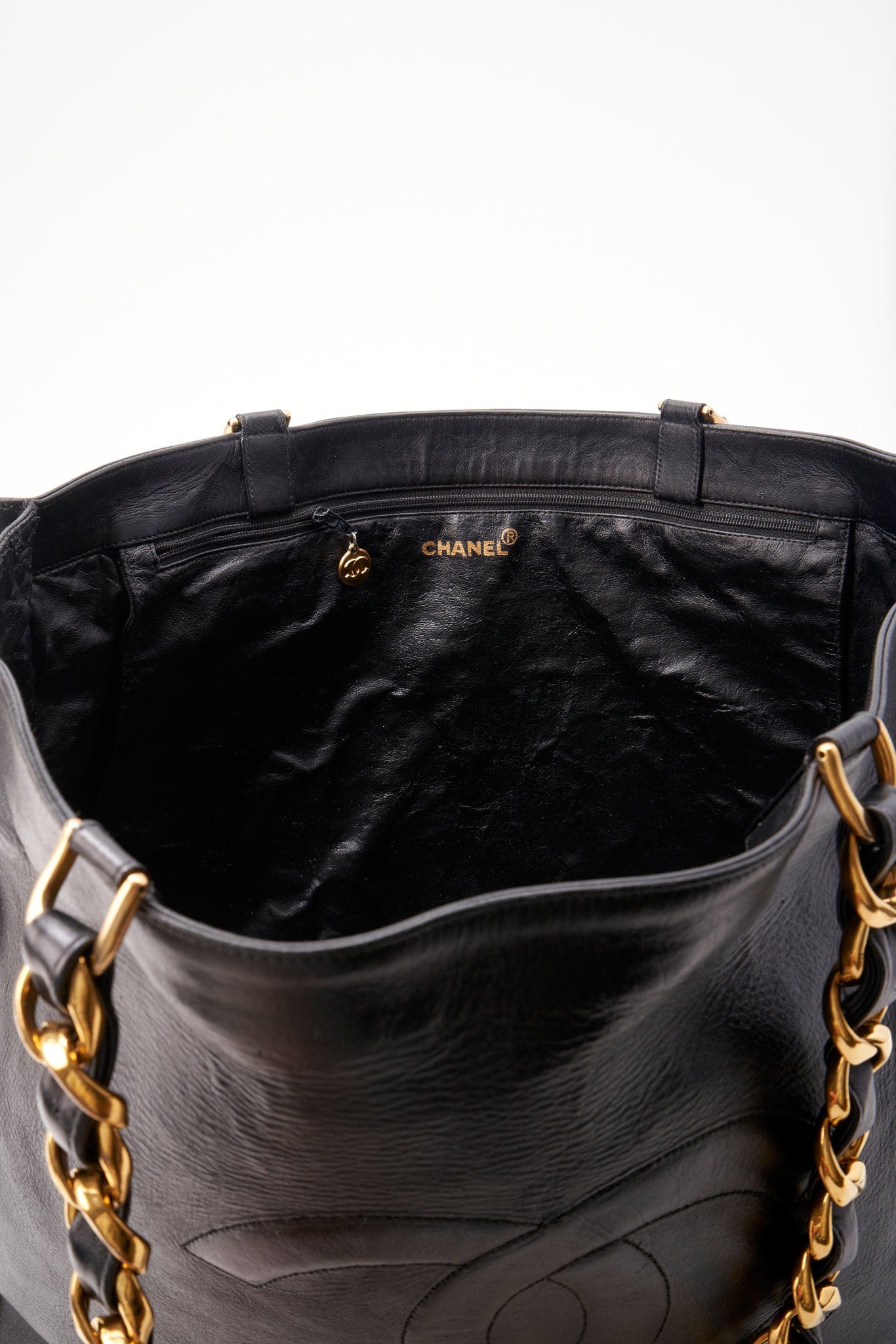 Chanel Black Leather Tote Bag with Chunky Gold Hardware
