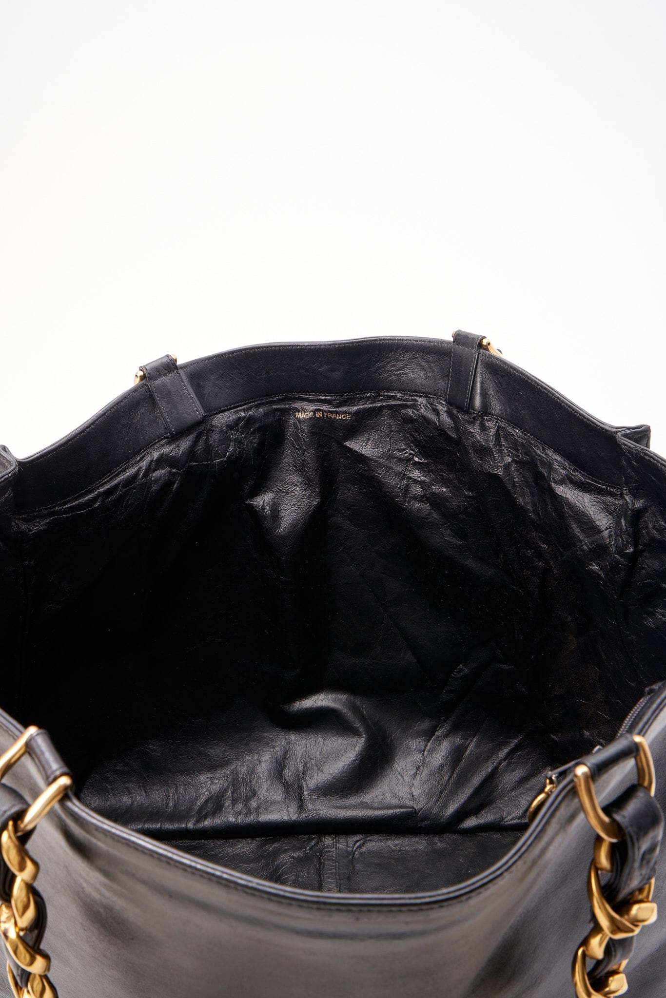 Chanel Black Leather Tote Bag with Chunky Gold Hardware
