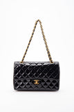 Chanel Classic Double Flap Bag Medium Black Patent Leather With 24K Gold Plated Hardware