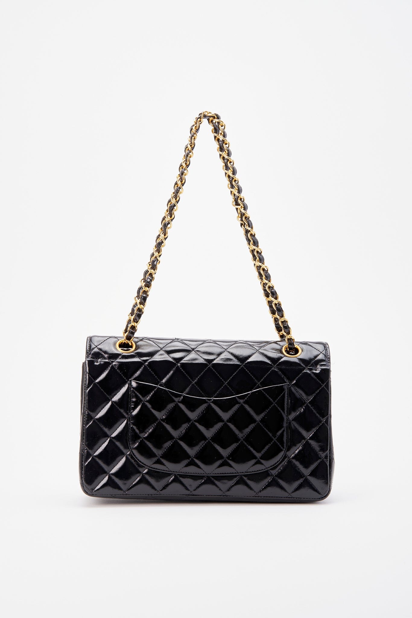 Chanel Classic Double Flap Bag Medium Black Patent Leather With 24K Gold Plated Hardware