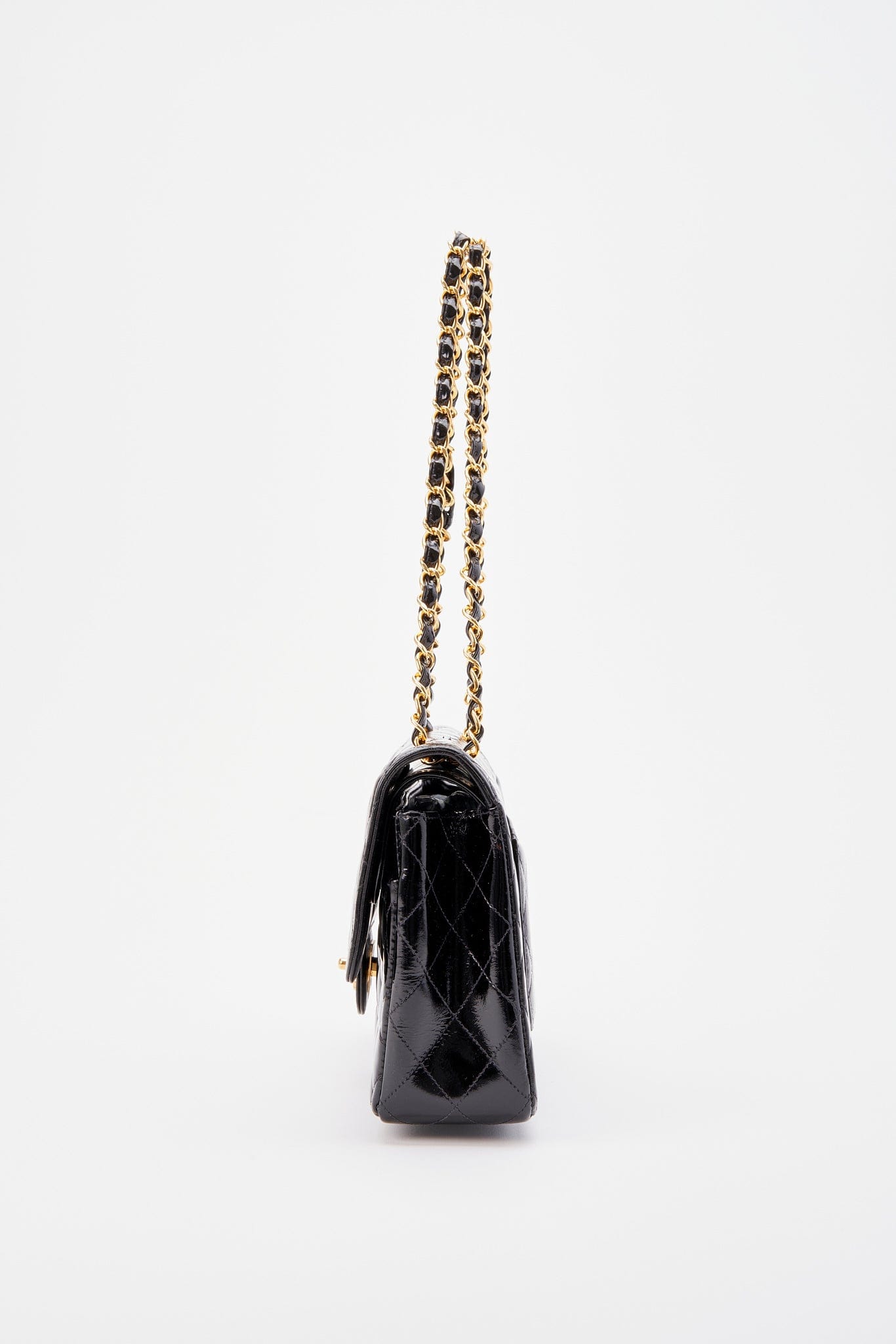 Chanel Classic Double Flap Bag Medium Black Patent Leather With 24K Gold Plated Hardware