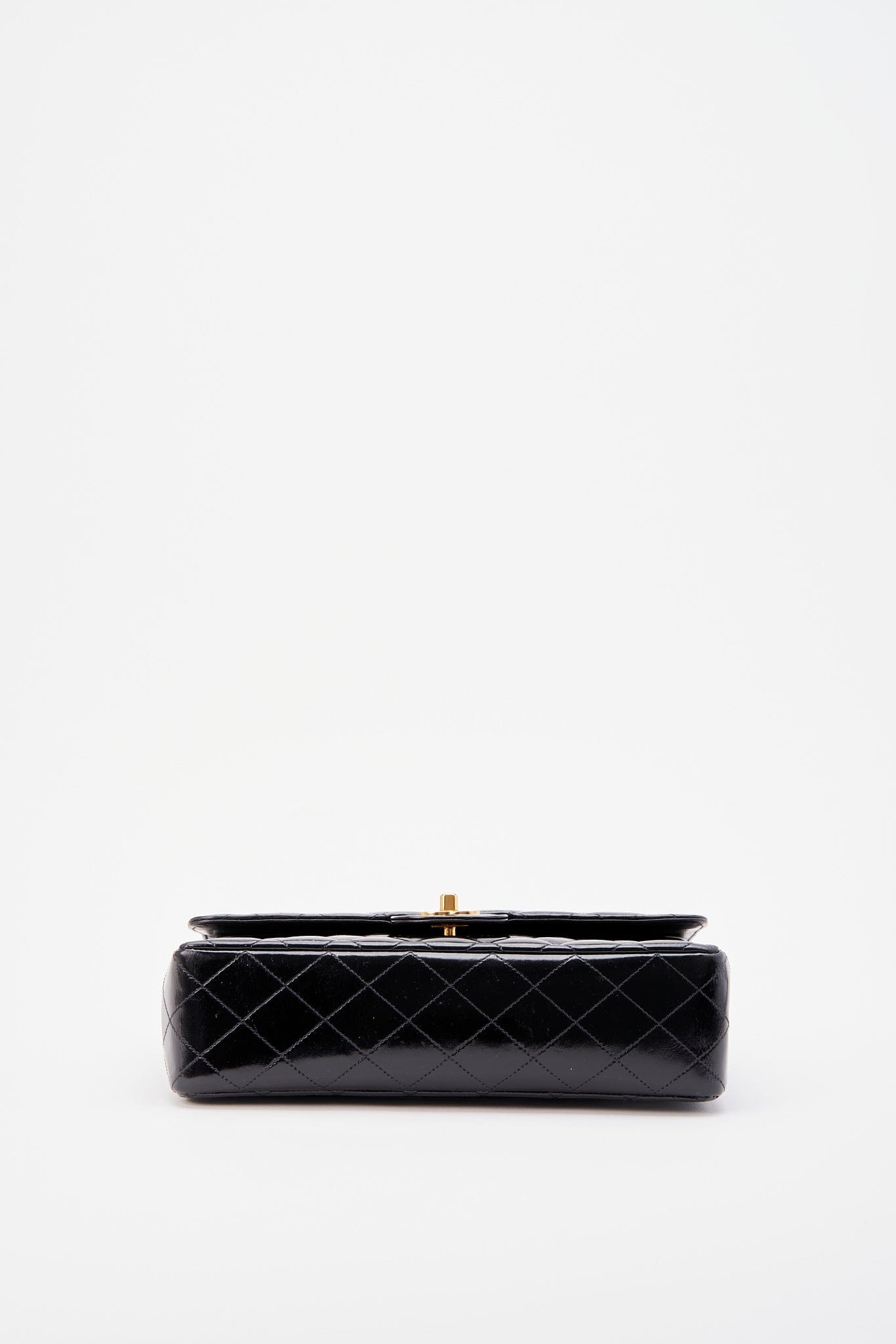 Chanel Classic Double Flap Bag Medium Black Patent Leather With 24K Gold Plated Hardware