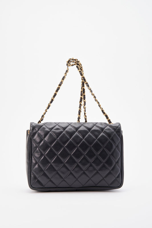 Chanel Black Single Flap Bag with Gold Hardware