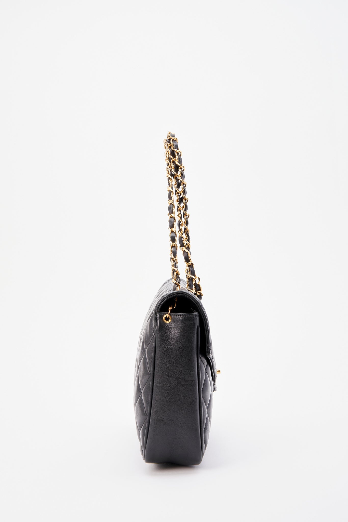 Chanel Black Single Flap Bag with Gold Hardware