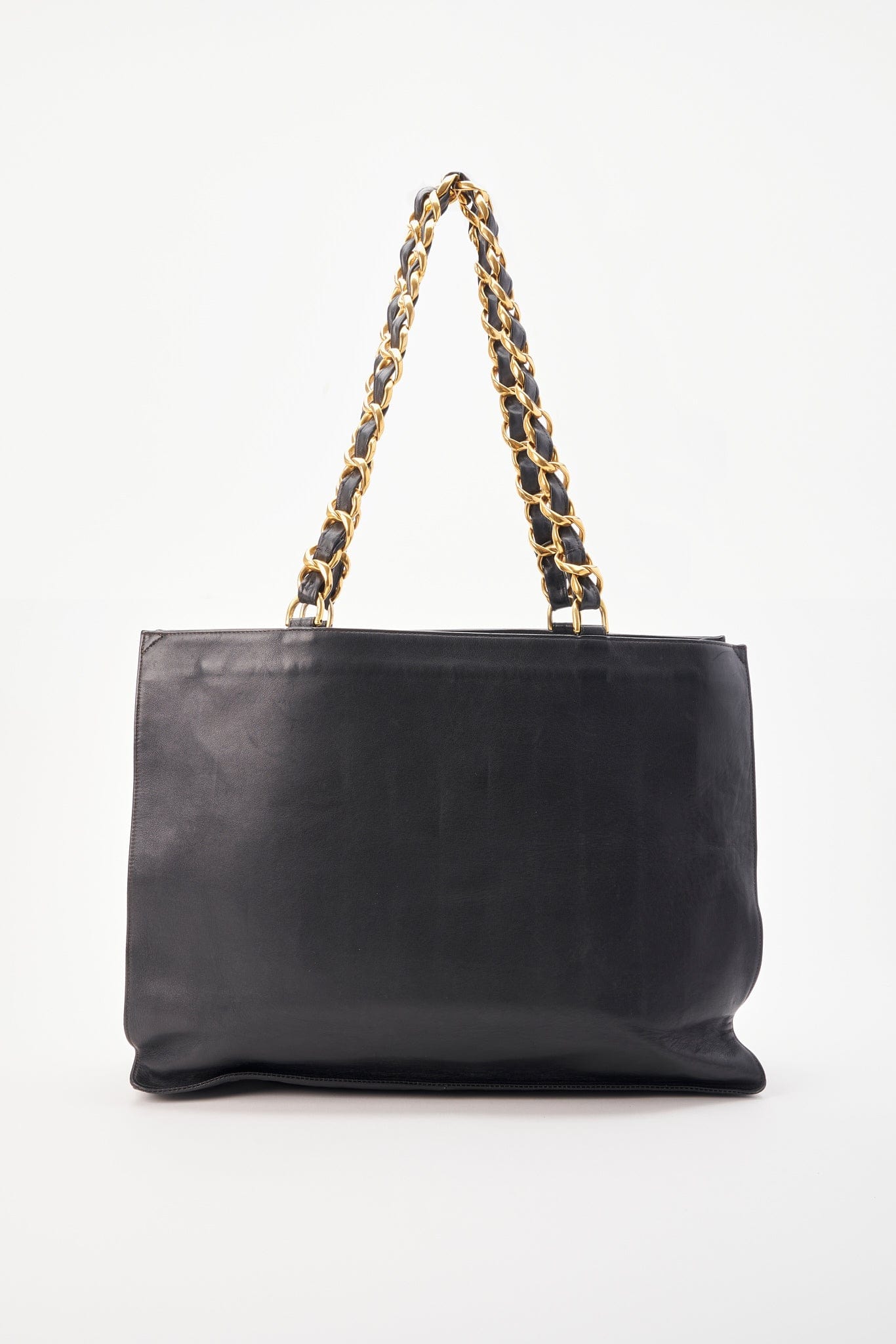 Chanel Black Leather Tote Bag with Chunky Gold Hardware