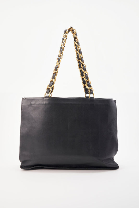 Chanel Black Leather Tote Bag with Chunky Gold Hardware
