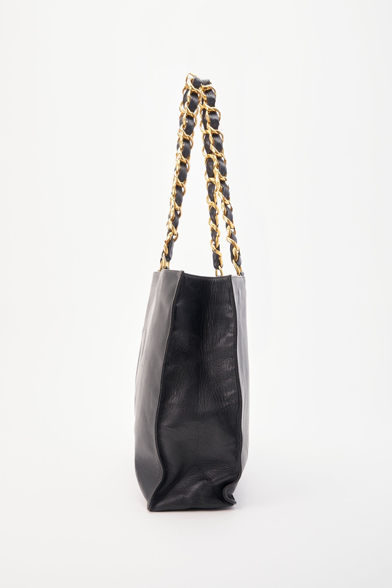 Chanel Black Leather Tote Bag with Chunky Gold Hardware