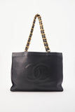 Chanel Black Leather Tote Bag with Chunky Gold Hardware