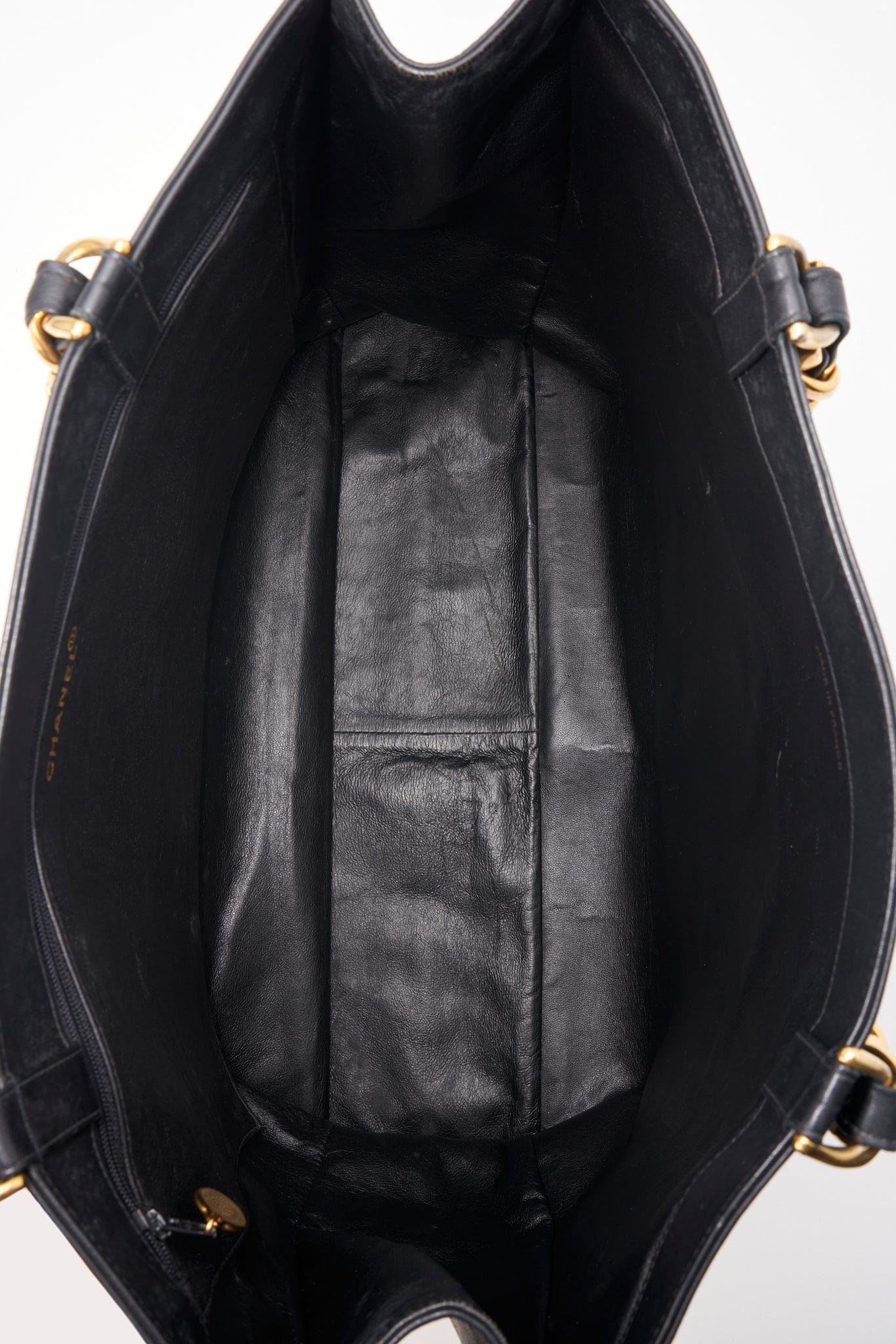 Chanel Black Leather Tote Bag with Chunky Gold Hardware