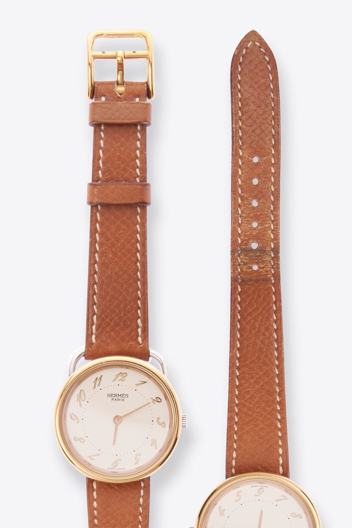 Hermès Arceau Gold Plated Watch With Tan Leather Strap