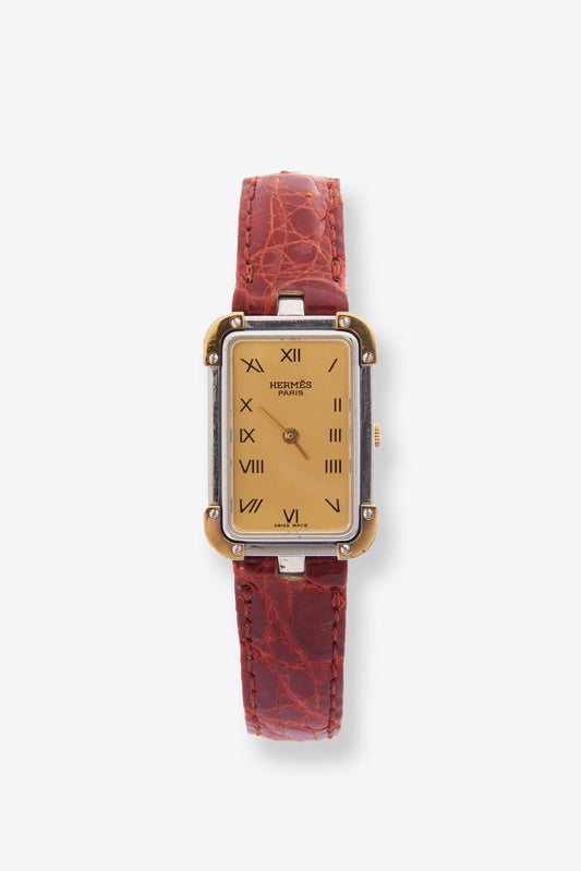 Hermès Croisiere Gold Plated Watch With Tan Leather Croc Strap