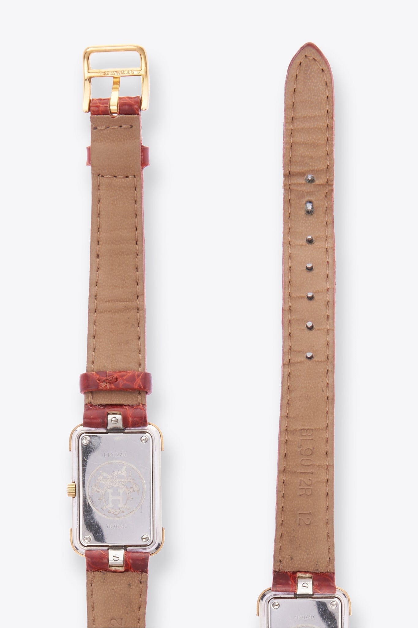 Hermès Croisiere Gold Plated Watch With Tan Leather Croc Strap