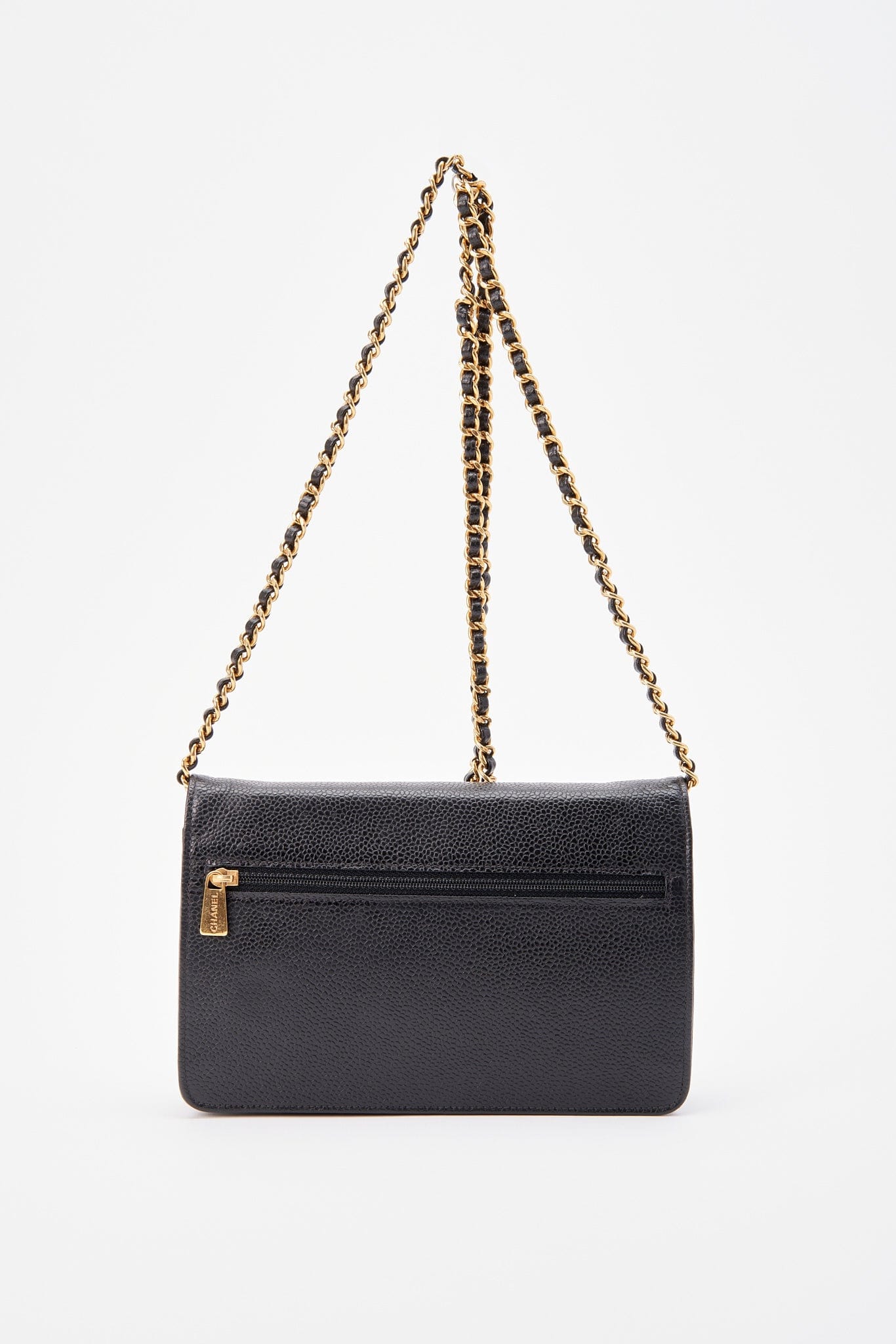 Chanel Black Caviar Leather Wallet On Chain