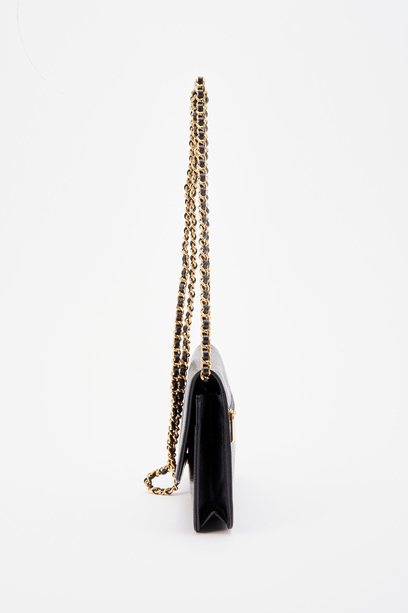 Chanel Black Caviar Leather Wallet On Chain