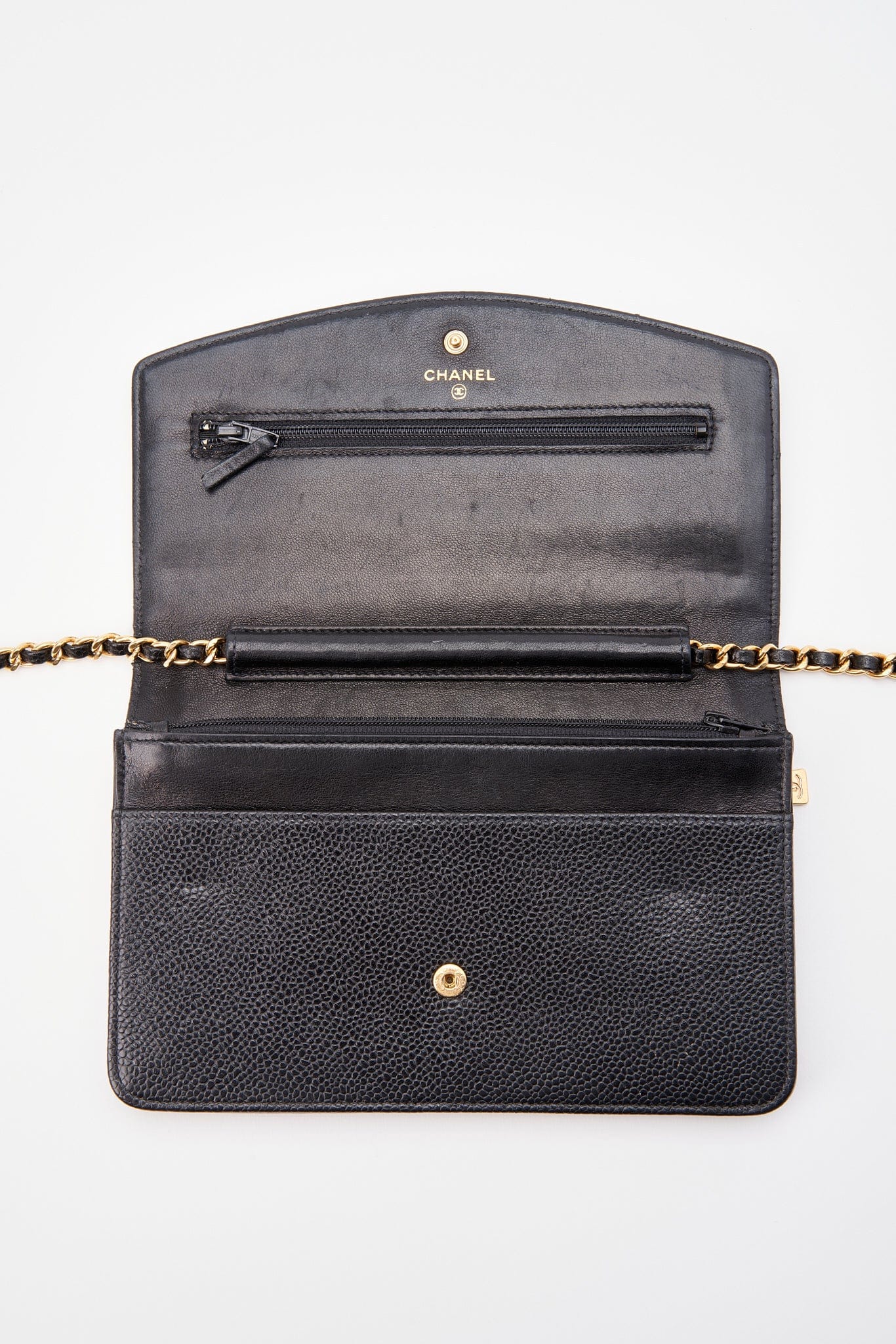 Chanel Black Caviar Leather Wallet On Chain