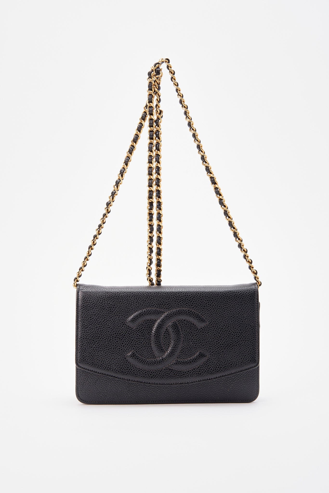 Chanel Black Caviar Leather Wallet On Chain