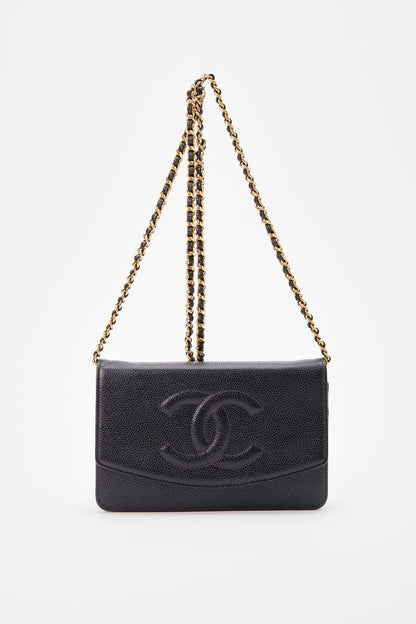 Chanel Black Caviar Leather Wallet On Chain