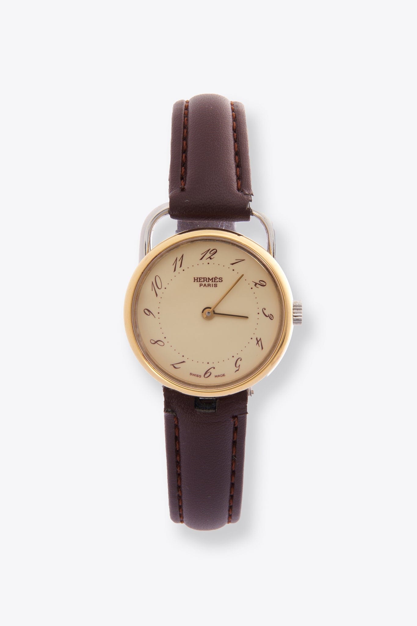 Hermès Pullman Gold Plated Watch With Brown Leather Strap