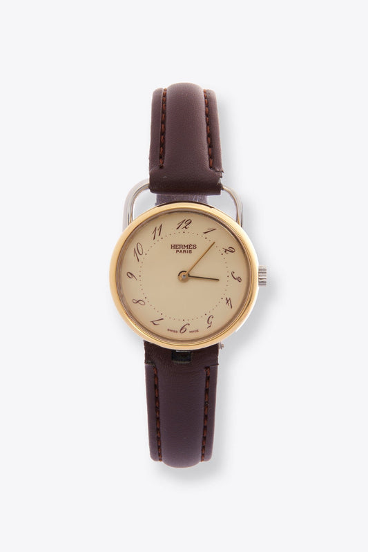 Hermès Pullman Gold Plated Watch With Brown Leather Strap