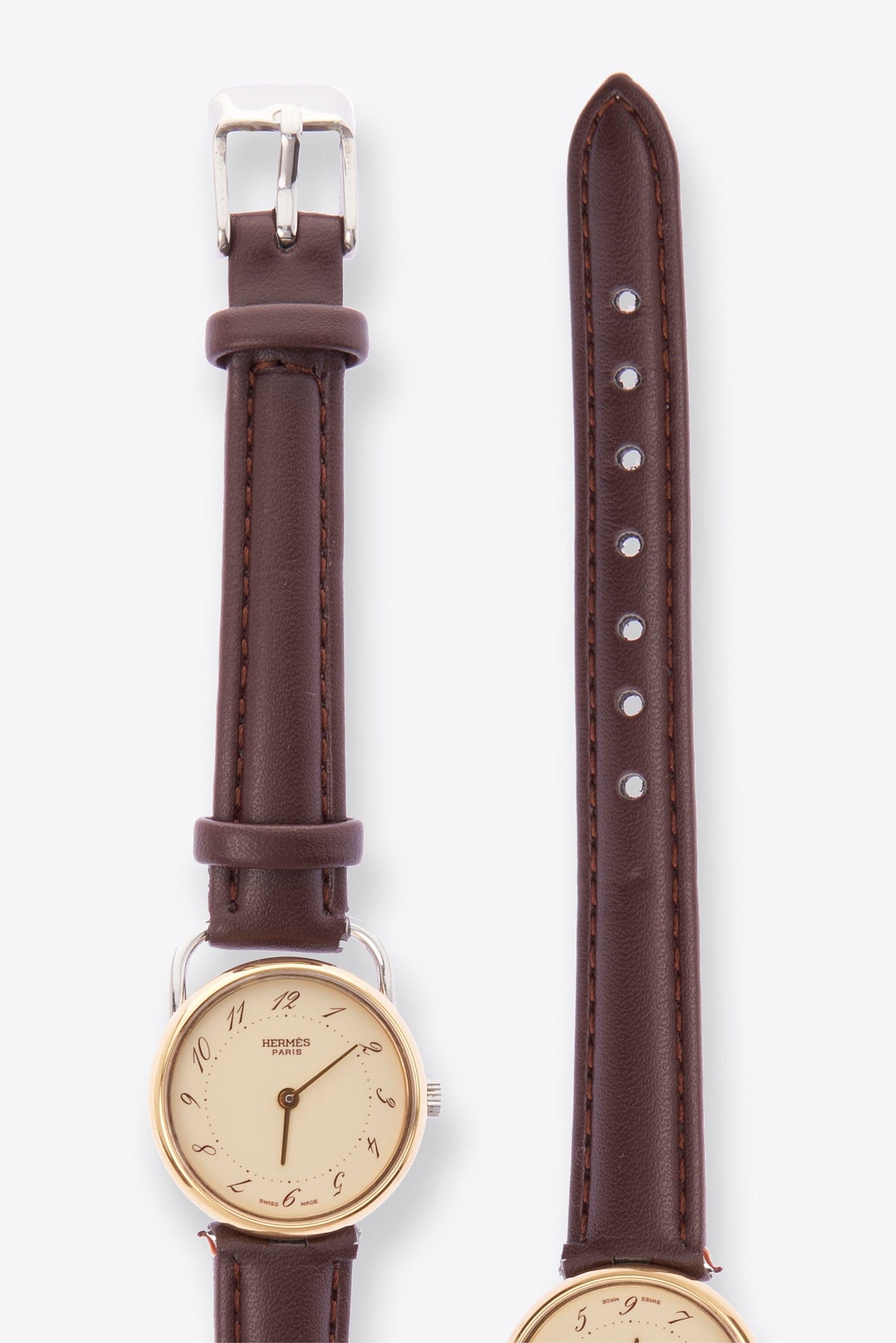 Hermès Pullman Gold Plated Watch With Brown Leather Strap