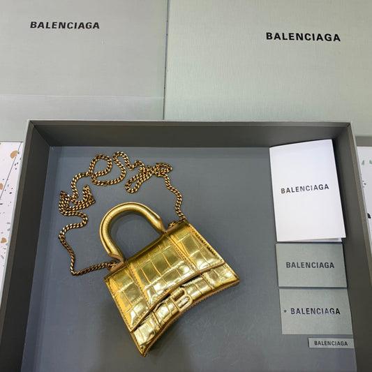 BLN-Ciaga Hourglass Mini Handbag With Chain In Gold, For Women,  Bags 4.7in/12Amelia6646761S49M8005