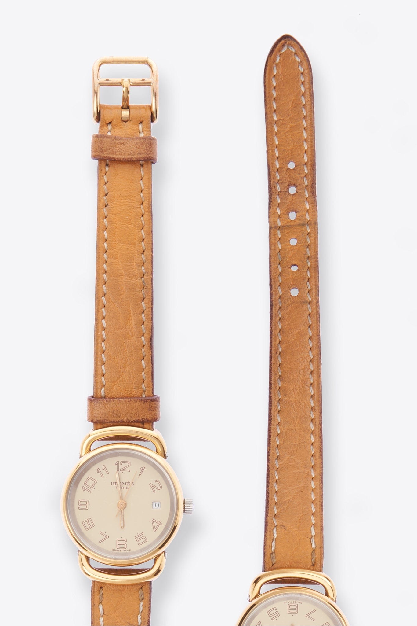 Hermès Pullman Gold Plated Watch With Tan Leather Strap