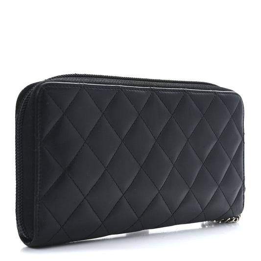 Amelia Calfskin Quilted Cambon Large Gusset Zip Around Wallet Black