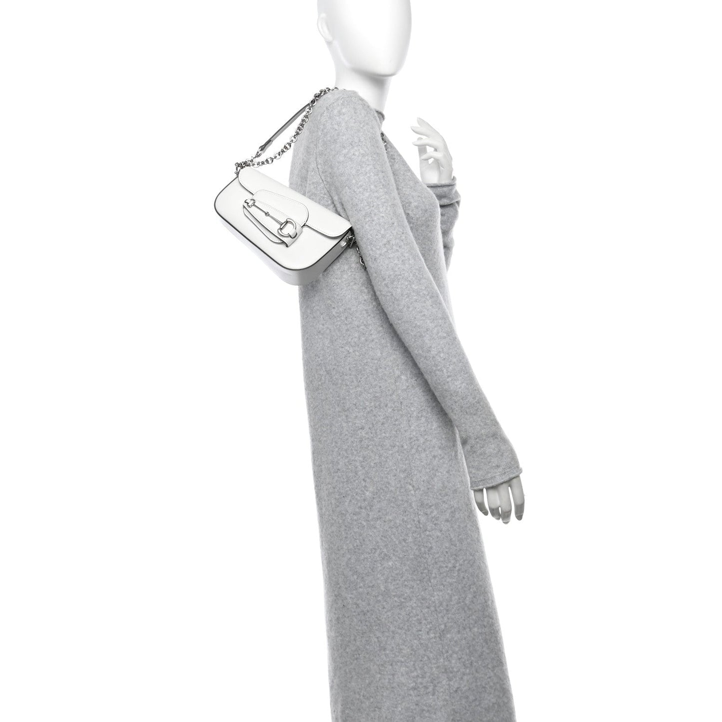 Amelia Calfskin Mini Horsebit 1955 Asymmetric Shoulder Bag White