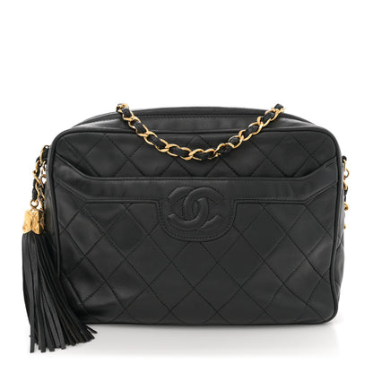 Amelia Lambskin Quilted Tassel Camera Case Black