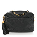 Amelia Lambskin Quilted Tassel Camera Case Black