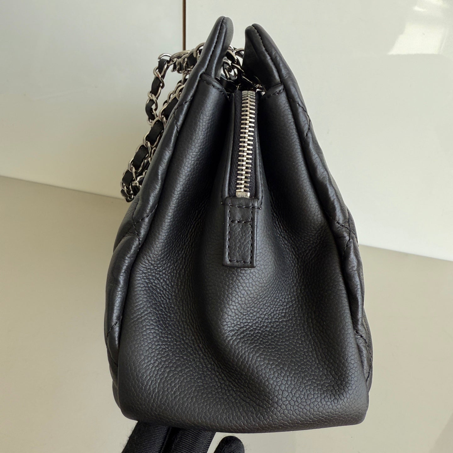 Chanel CC Logo Tote Black Soft Quilted Caviar Leather Silver Hardware 2011-2012