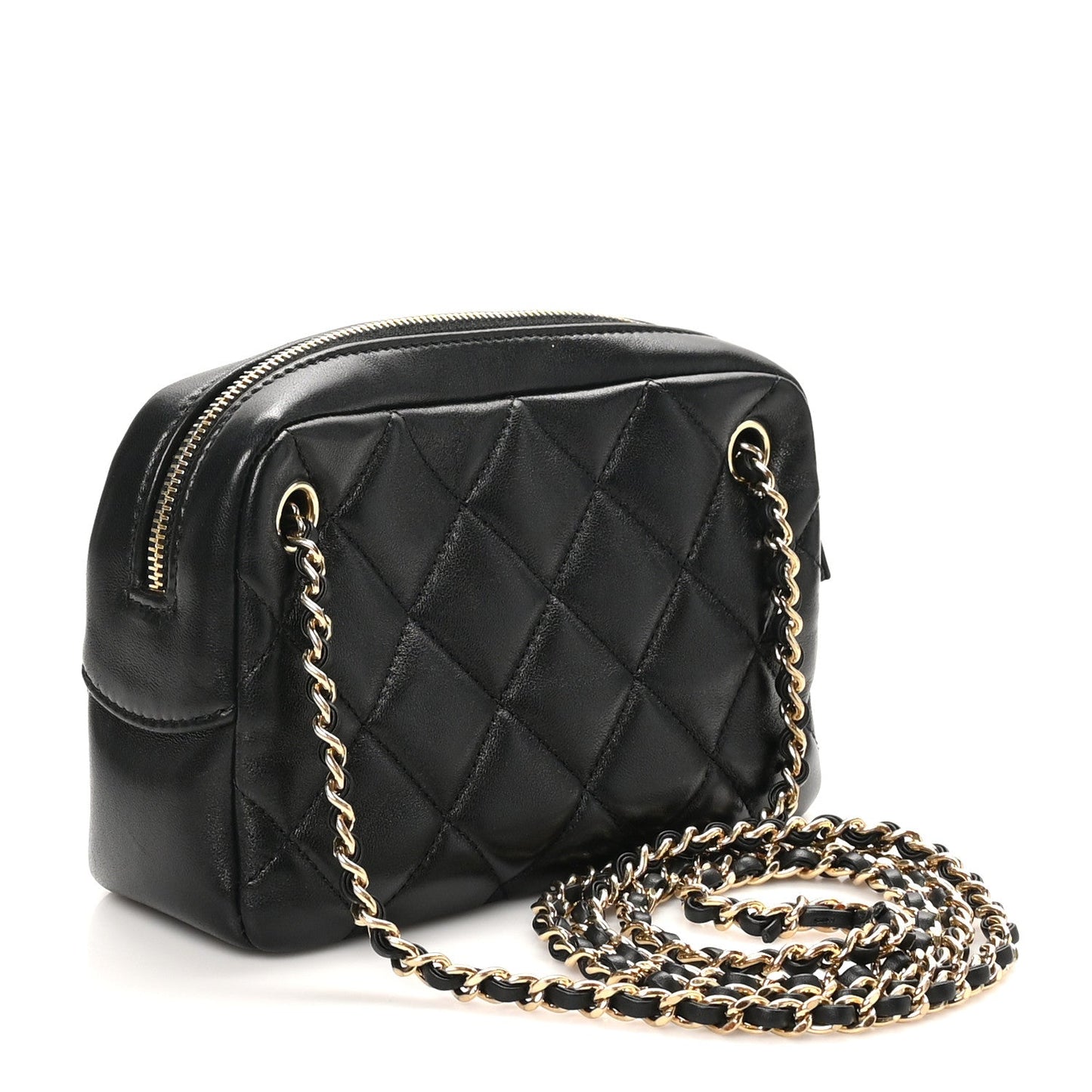 Amelia Shiny Lambskin Quilted Mini Camera Case Black
