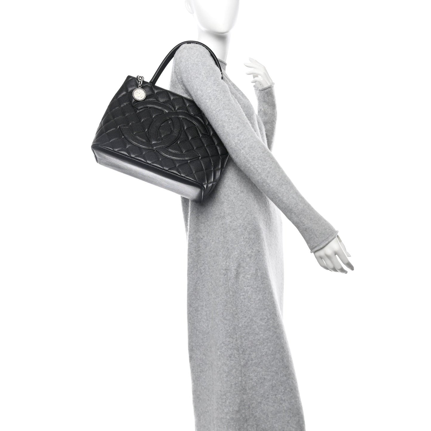 Amelia Caviar Quilted Medallion Tote Black