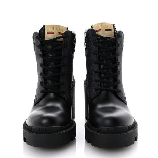 Amelia Apollo Calfskin GG Supreme Nappa Samoa Quilted Lace Up Ankle Boots 35 Black