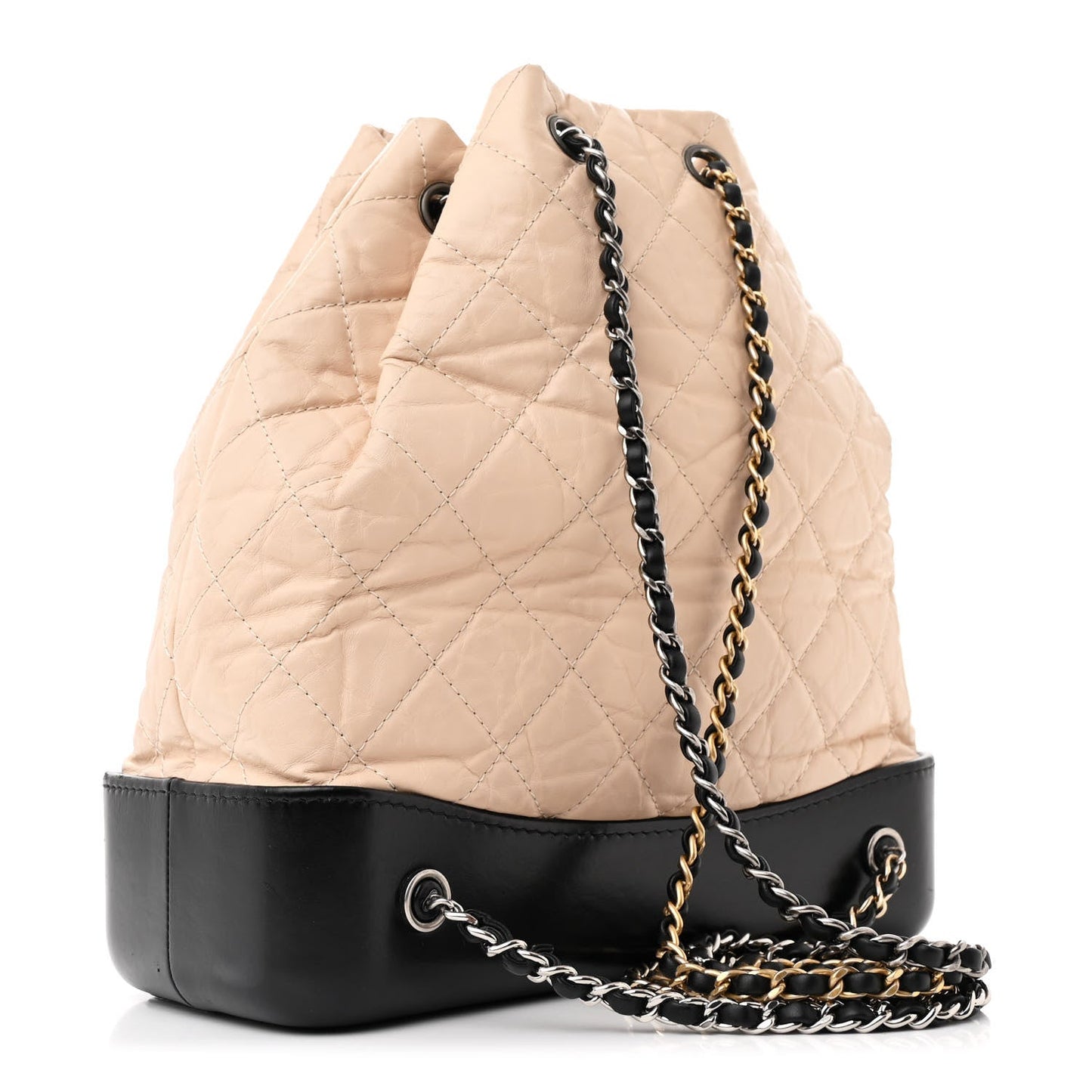 Amelia Aged Calfskin Quilted Small Gabrielle Backpack Beige Black