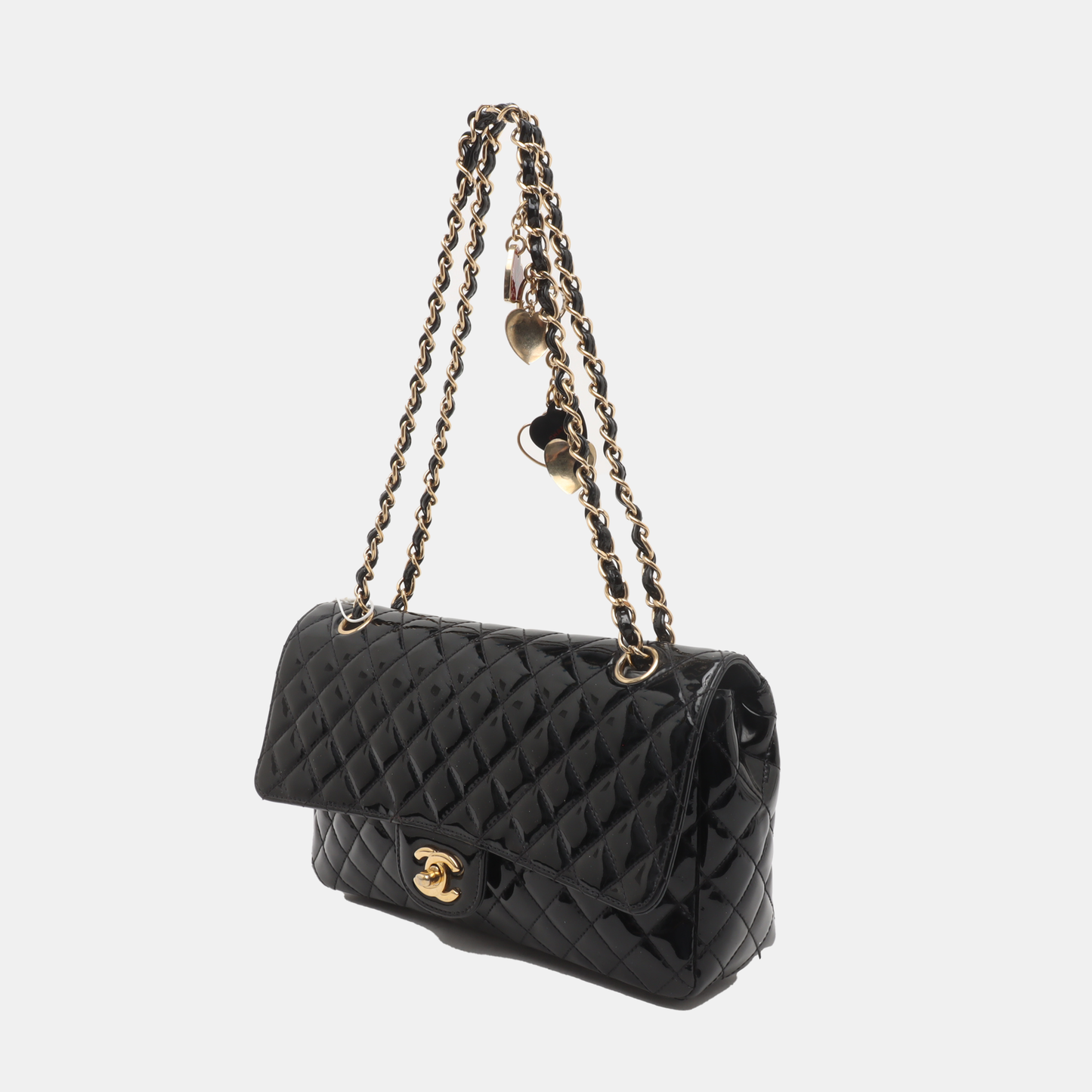 Chanel Classic Flap Medium Black Patent Leather Gold HW Seasonal Chain