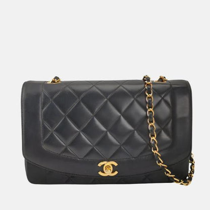 Chanel Diana CC Flap Bag 1994   Black Lambskin Leather with 24k Gold Hardware